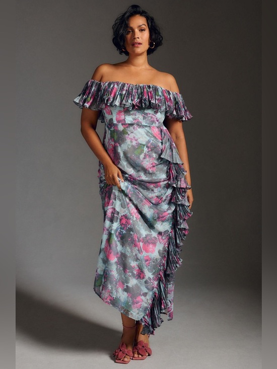 Hutch Dresses & Skirts - Hutch Off The Shoulder Ruffled‎ Column Dress Strapless Maxi Size 2 Petite